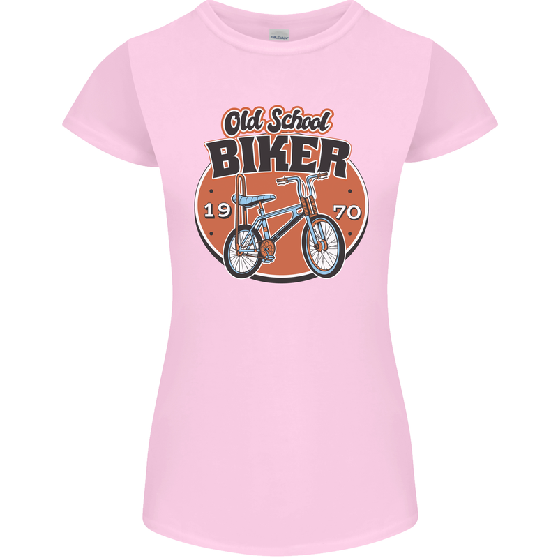 Old School Biker Bicycle Chopper Cycling Womens Petite Cut T-Shirt Light Pink
