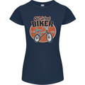 Old School Biker Bicycle Chopper Cycling Womens Petite Cut T-Shirt Navy Blue