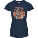 Old School Biker Bicycle Chopper Cycling Womens Petite Cut T-Shirt Navy Blue