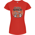 Old School Biker Bicycle Chopper Cycling Womens Petite Cut T-Shirt Red