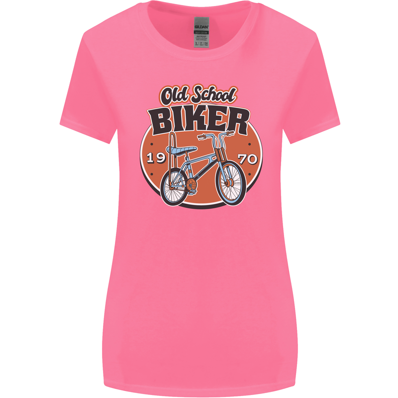 Old School Biker Bicycle Chopper Cycling Womens Wider Cut T-Shirt Azalea