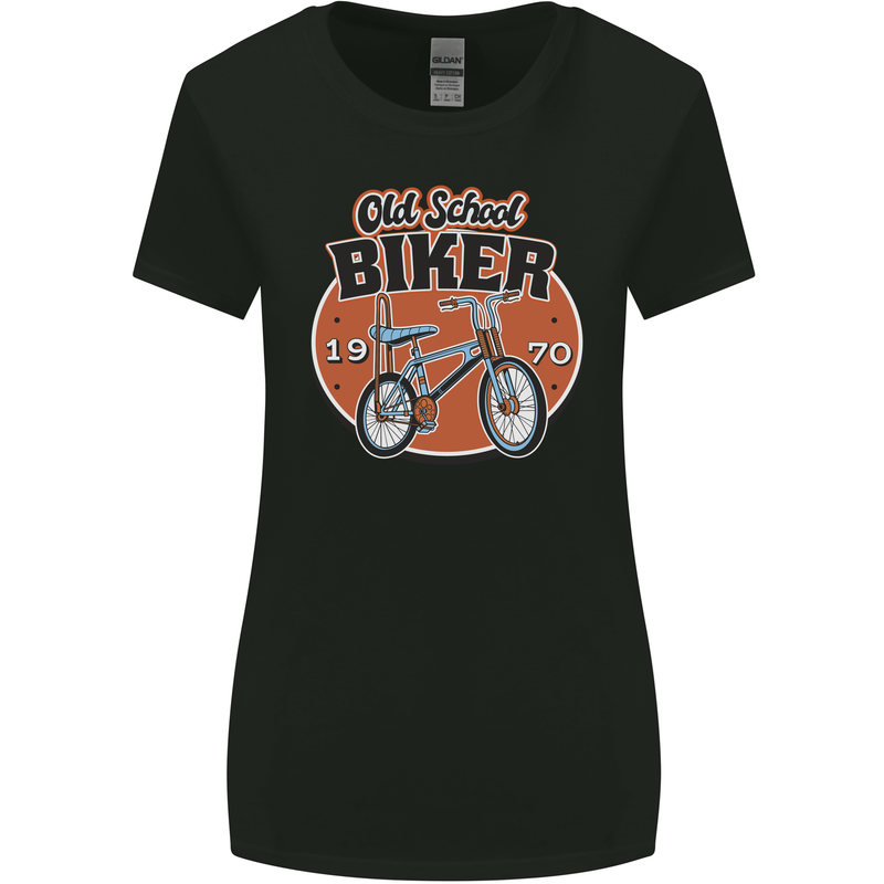 Old School Biker Bicycle Chopper Cycling Womens Wider Cut T-Shirt Black