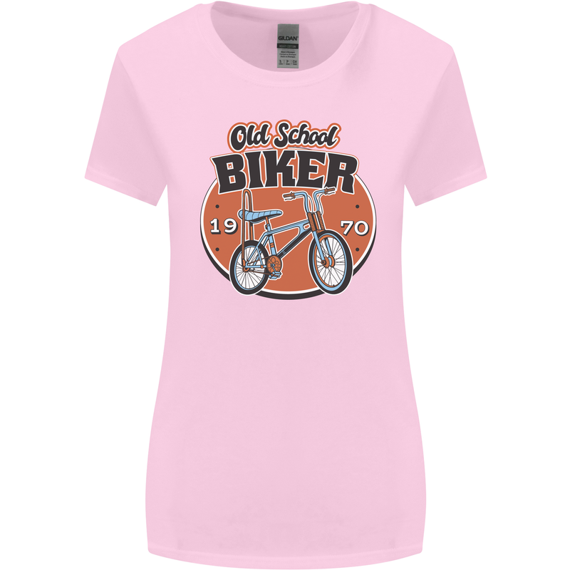 Old School Biker Bicycle Chopper Cycling Womens Wider Cut T-Shirt Light Pink