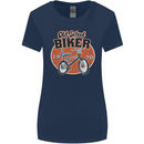 Old School Biker Bicycle Chopper Cycling Womens Wider Cut T-Shirt Navy Blue