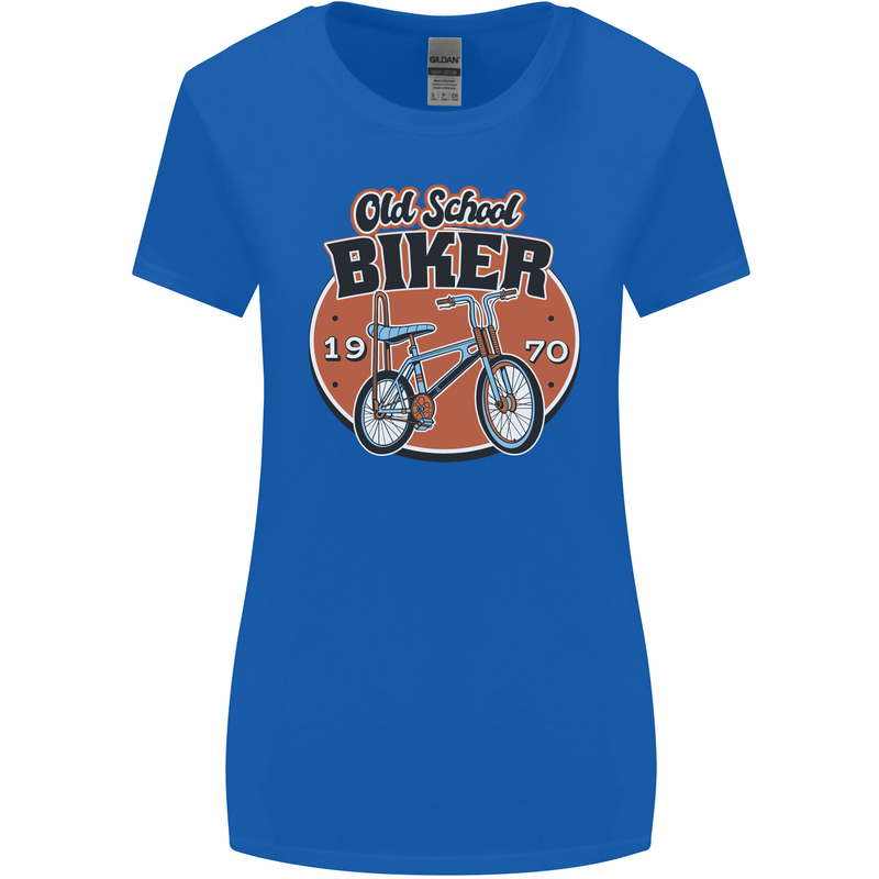 Old School Biker Bicycle Chopper Cycling Womens Wider Cut T-Shirt Royal Blue