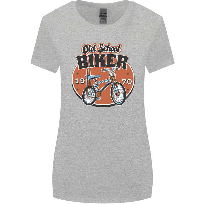 Old School Biker Bicycle Chopper Cycling Womens Wider Cut T-Shirt Sports Grey