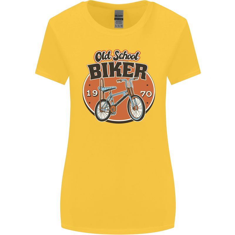 Old School Biker Bicycle Chopper Cycling Womens Wider Cut T-Shirt Yellow
