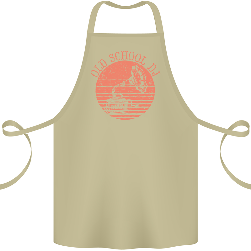 Old School DJ Gramaphone DJing Music Cotton Apron 100% Organic Khaki