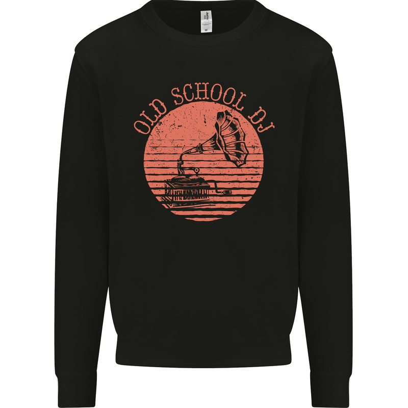 Old School DJ Gramaphone DJing Music Kids Sweatshirt Jumper Black