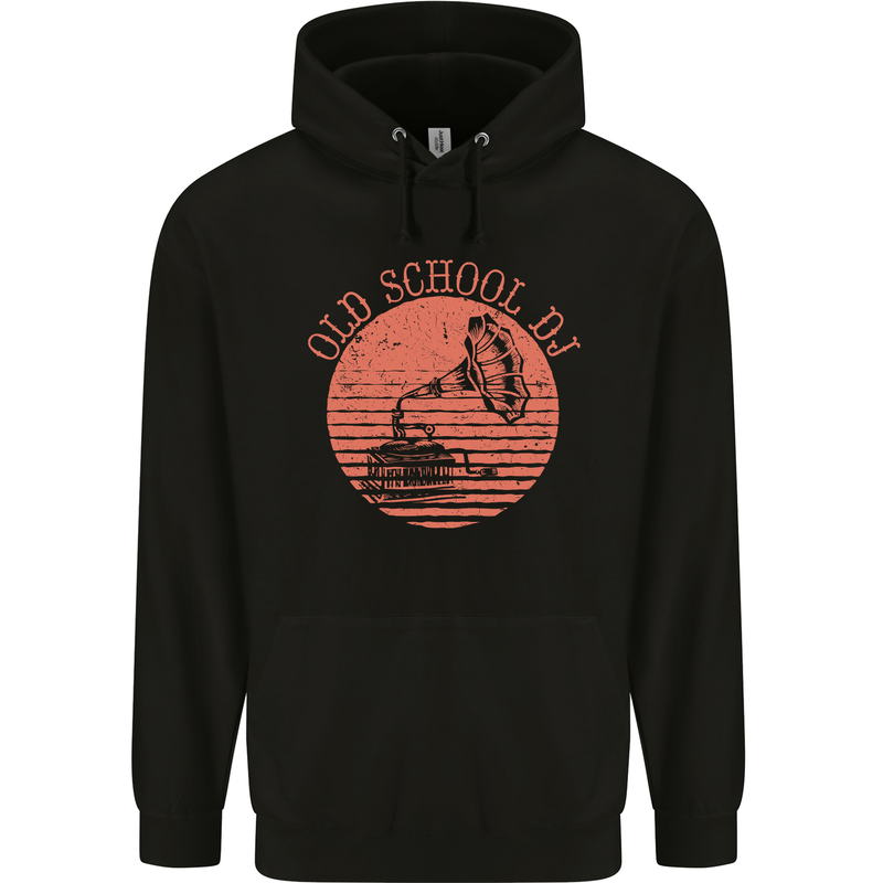 Old School DJ Gramaphone DJing Music Mens 80% Cotton Hoodie Black