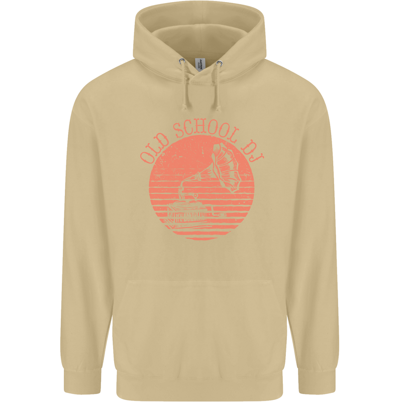 Old School DJ Gramaphone DJing Music Mens 80% Cotton Hoodie Sand