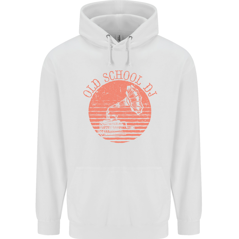 Old School DJ Gramaphone DJing Music Mens 80% Cotton Hoodie White