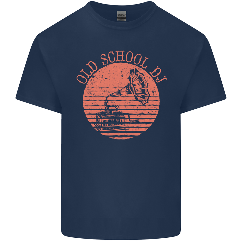 Old School DJ Gramaphone DJing Music Mens Cotton T-Shirt Tee Top Navy Blue