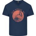 Old School DJ Gramaphone DJing Music Mens V-Neck Cotton T-Shirt Navy Blue