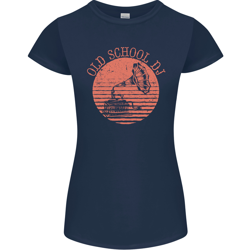 Old School DJ Gramaphone DJing Music Womens Petite Cut T-Shirt Navy Blue