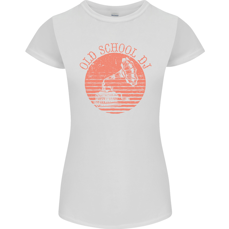 Old School DJ Gramaphone DJing Music Womens Petite Cut T-Shirt White