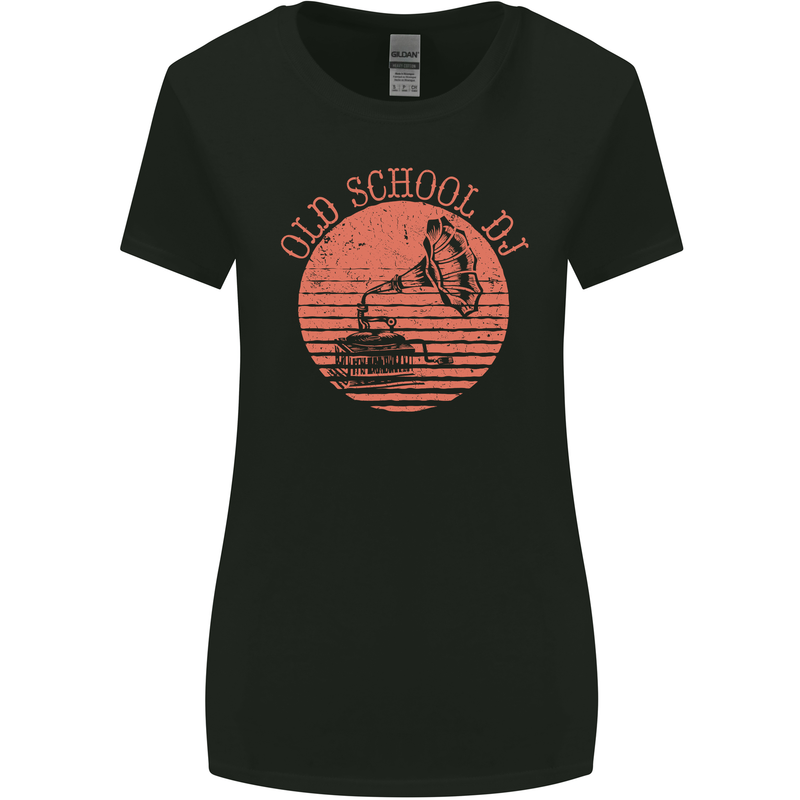 Old School DJ Gramaphone DJing Music Womens Wider Cut T-Shirt Black