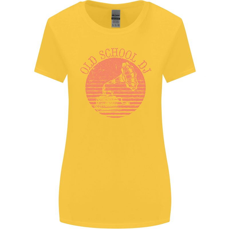 Old School DJ Gramaphone DJing Music Womens Wider Cut T-Shirt Yellow