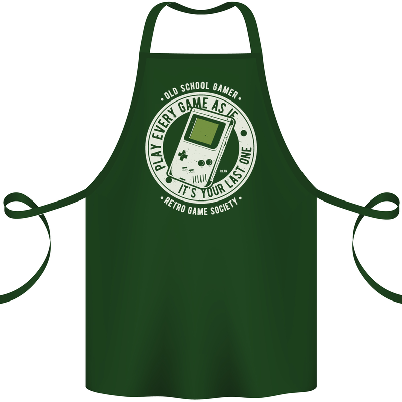 Old School Gamer Funny Gaming Cotton Apron 100% Organic Forest Green