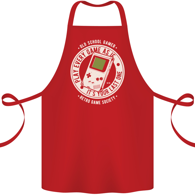 Old School Gamer Funny Gaming Cotton Apron 100% Organic Red