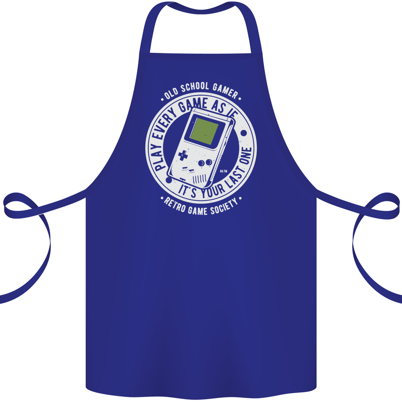 Old School Gamer Funny Gaming Cotton Apron 100% Organic Royal Blue