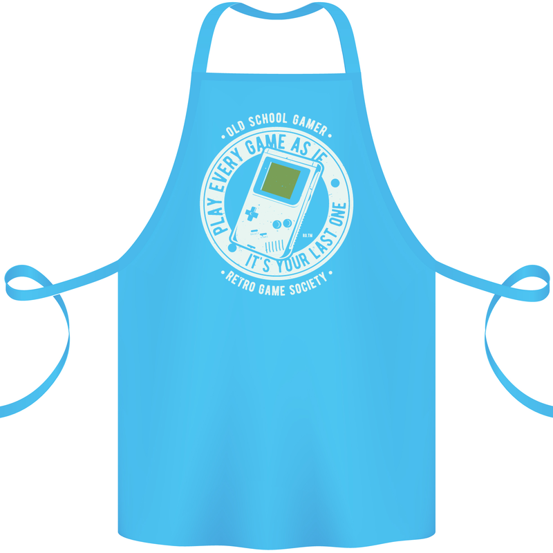 Old School Gamer Funny Gaming Cotton Apron 100% Organic Turquoise