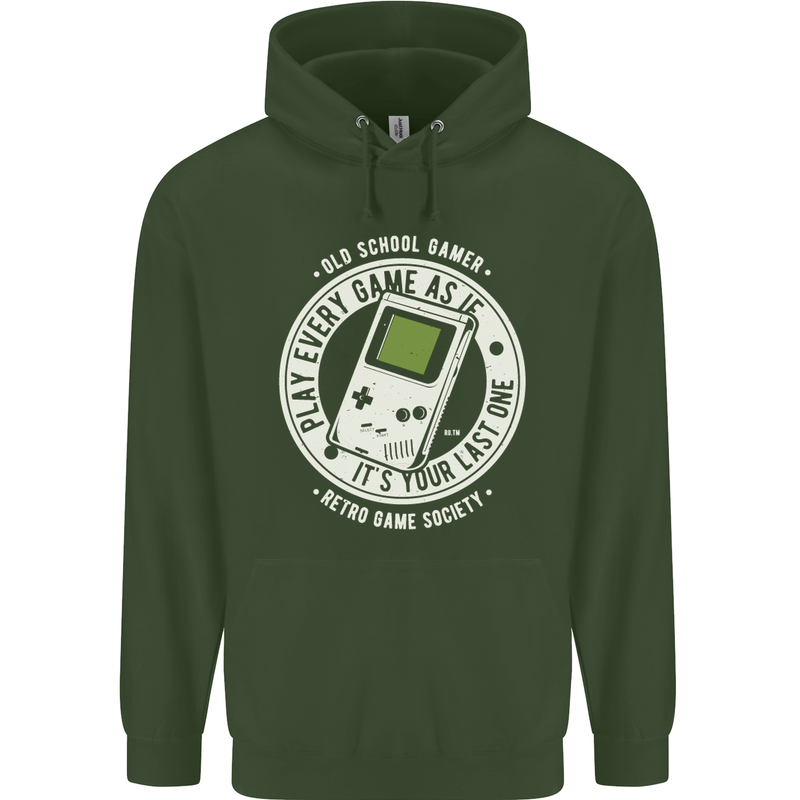 Old School Gamer Funny Gaming Mens 80% Cotton Hoodie Forest Green