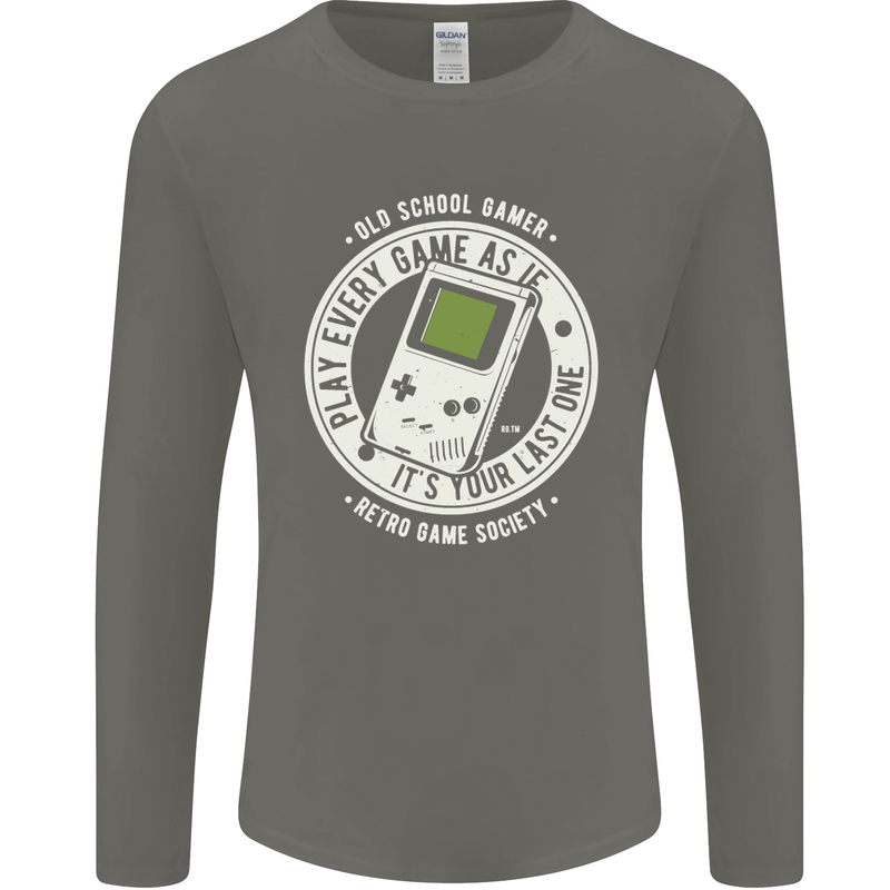 Old School Gamer Funny Gaming Mens Long Sleeve T-Shirt Charcoal