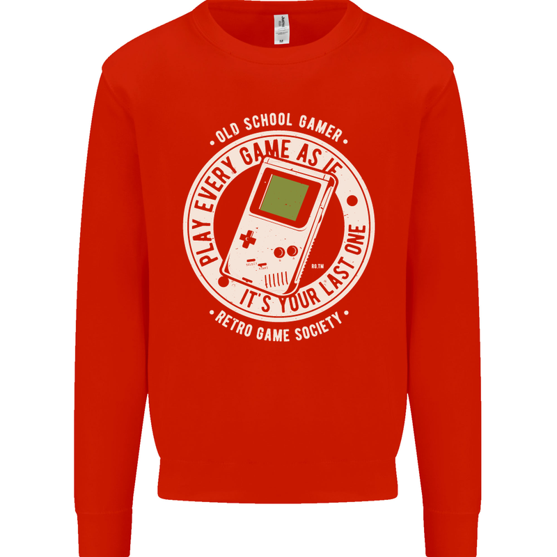 Old School Gamer Funny Gaming Mens Sweatshirt Jumper Bright Red