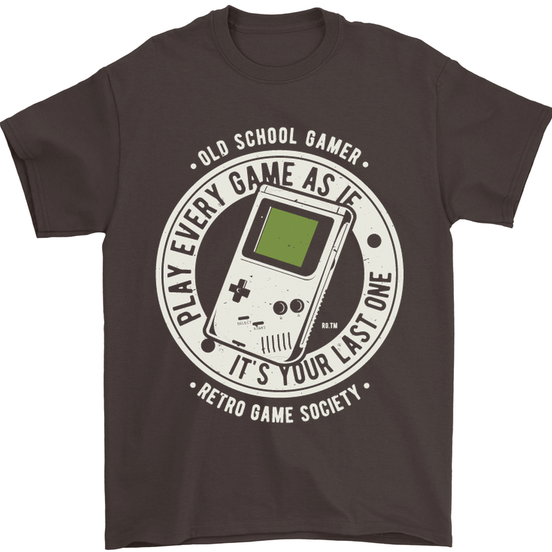 Old School Gamer Funny Gaming Mens T-Shirt Cotton Gildan Dark Chocolate