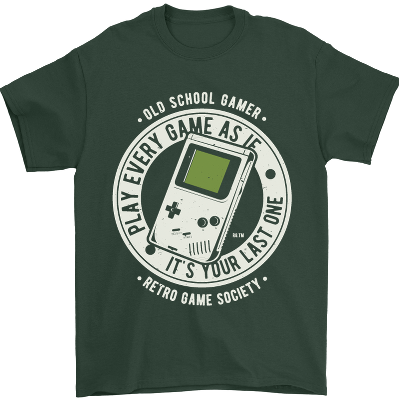 Old School Gamer Funny Gaming Mens T-Shirt Cotton Gildan Forest Green