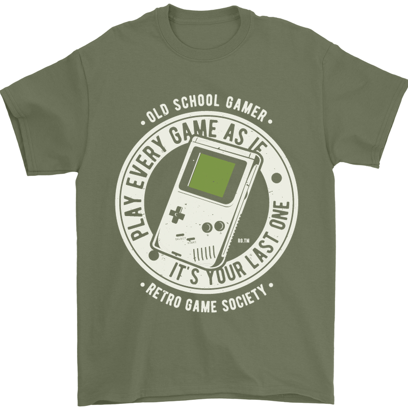 Old School Gamer Funny Gaming Mens T-Shirt Cotton Gildan Military Green