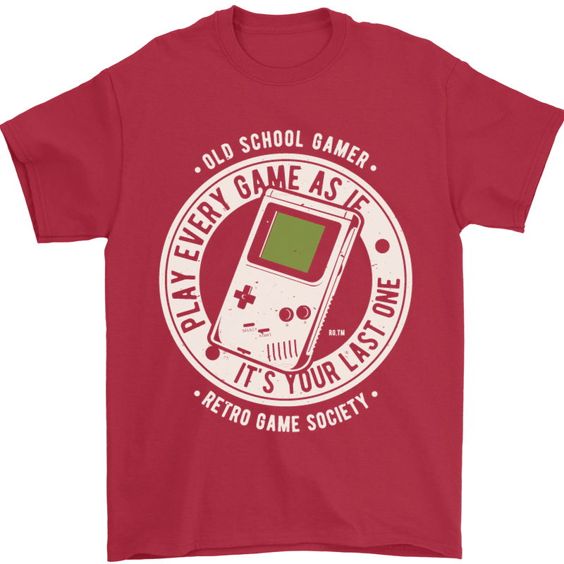 Old School Gamer Funny Gaming Mens T-Shirt Cotton Gildan Red
