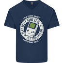 Old School Gamer Funny Gaming Mens V-Neck Cotton T-Shirt Navy Blue