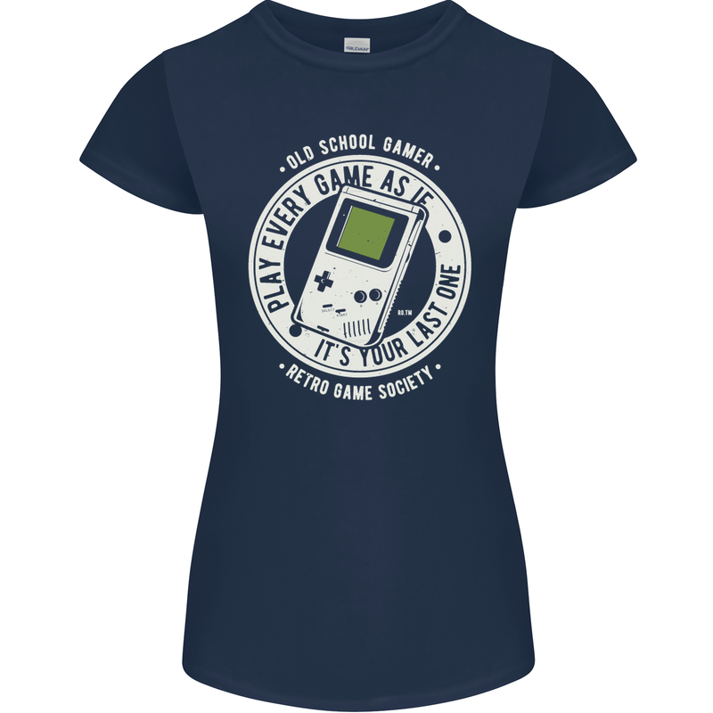 Old School Gamer Funny Gaming Womens Petite Cut T-Shirt Navy Blue