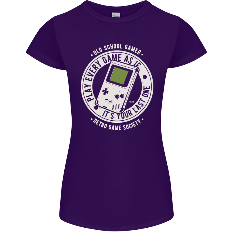 Old School Gamer Funny Gaming Womens Petite Cut T-Shirt Purple