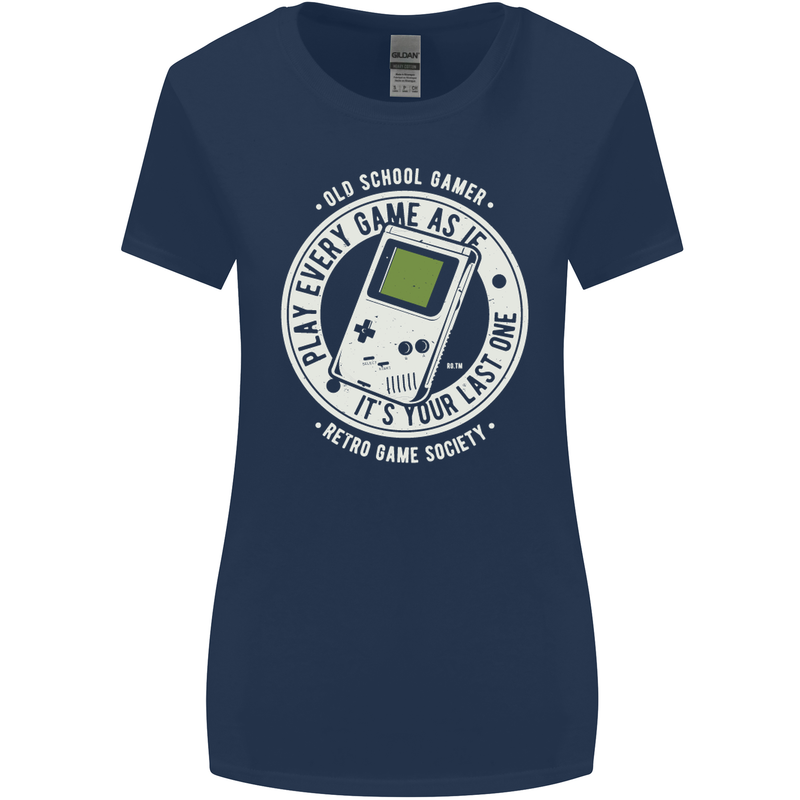 Old School Gamer Funny Gaming Womens Wider Cut T-Shirt Navy Blue