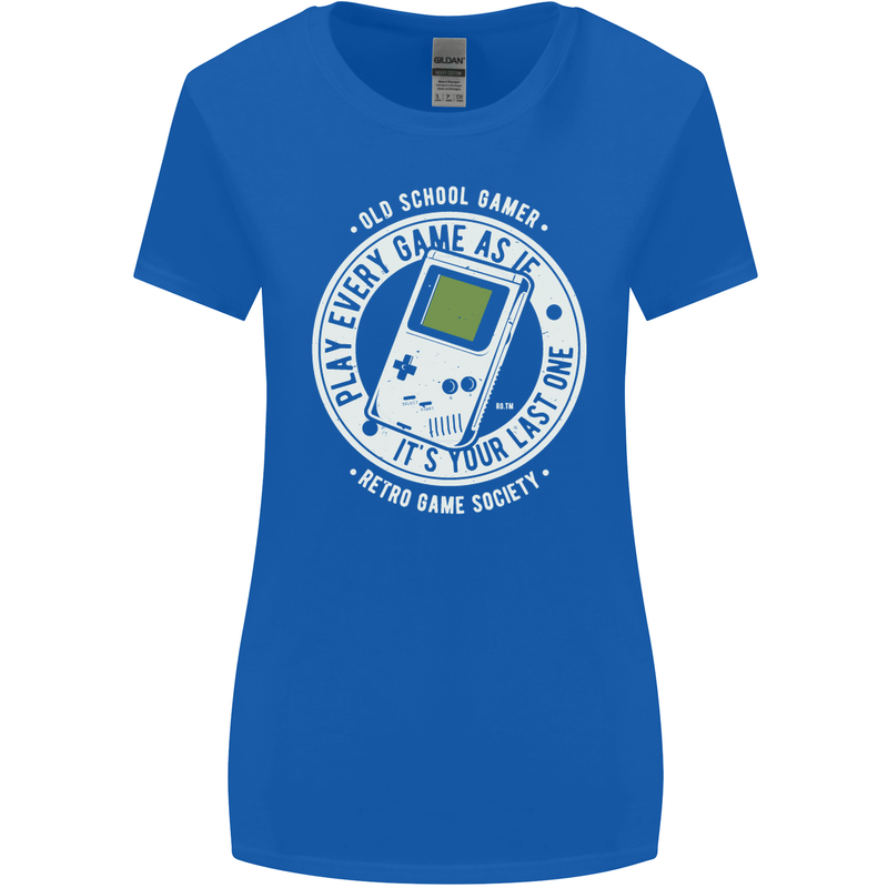 Old School Gamer Funny Gaming Womens Wider Cut T-Shirt Royal Blue