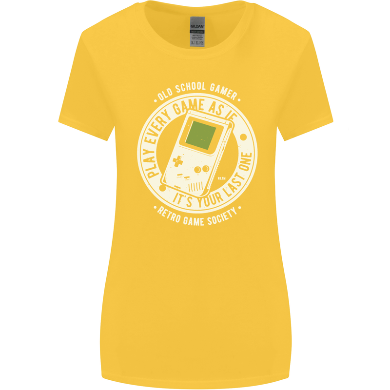 Old School Gamer Funny Gaming Womens Wider Cut T-Shirt Yellow
