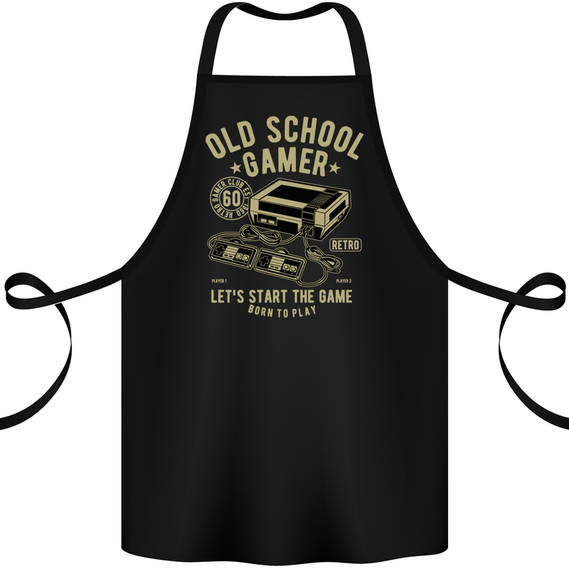 Old School Gamer Gaming Funny Cotton Apron 100% Organic Black