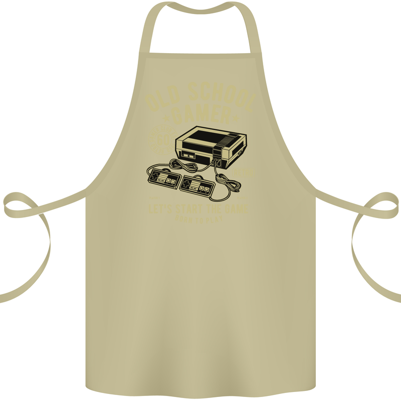 Old School Gamer Gaming Funny Cotton Apron 100% Organic Khaki