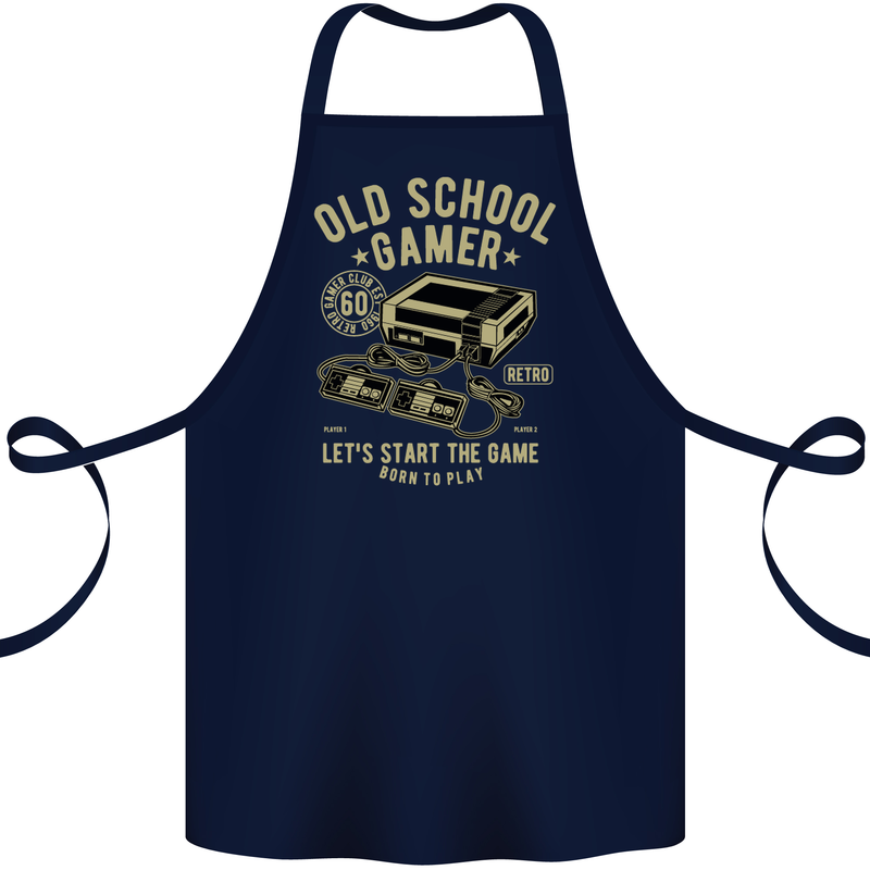 Old School Gamer Gaming Funny Cotton Apron 100% Organic Navy Blue