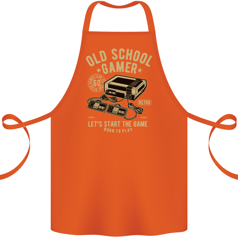 Old School Gamer Gaming Funny Cotton Apron 100% Organic Orange