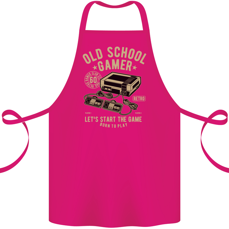 Old School Gamer Gaming Funny Cotton Apron 100% Organic Pink