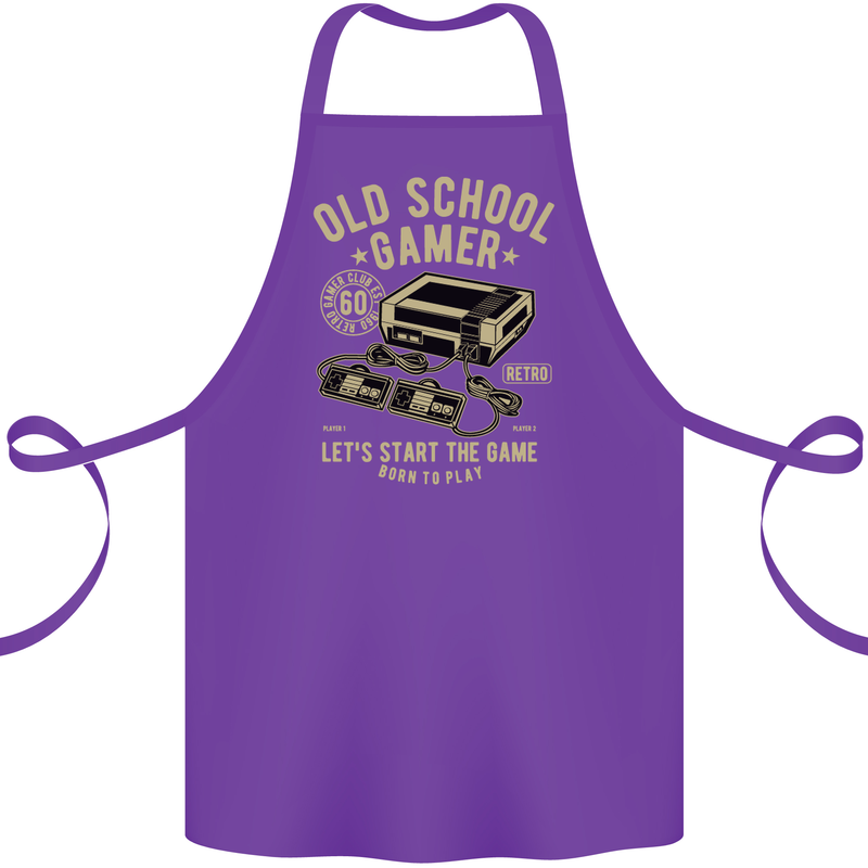Old School Gamer Gaming Funny Cotton Apron 100% Organic Purple