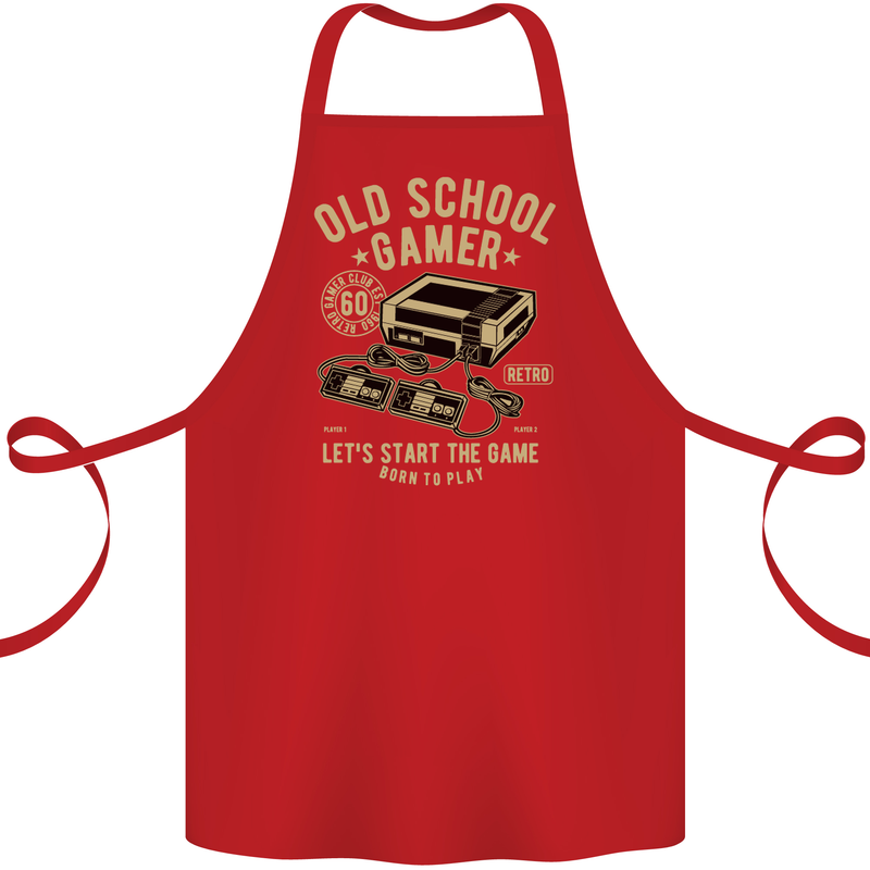 Old School Gamer Gaming Funny Cotton Apron 100% Organic Red