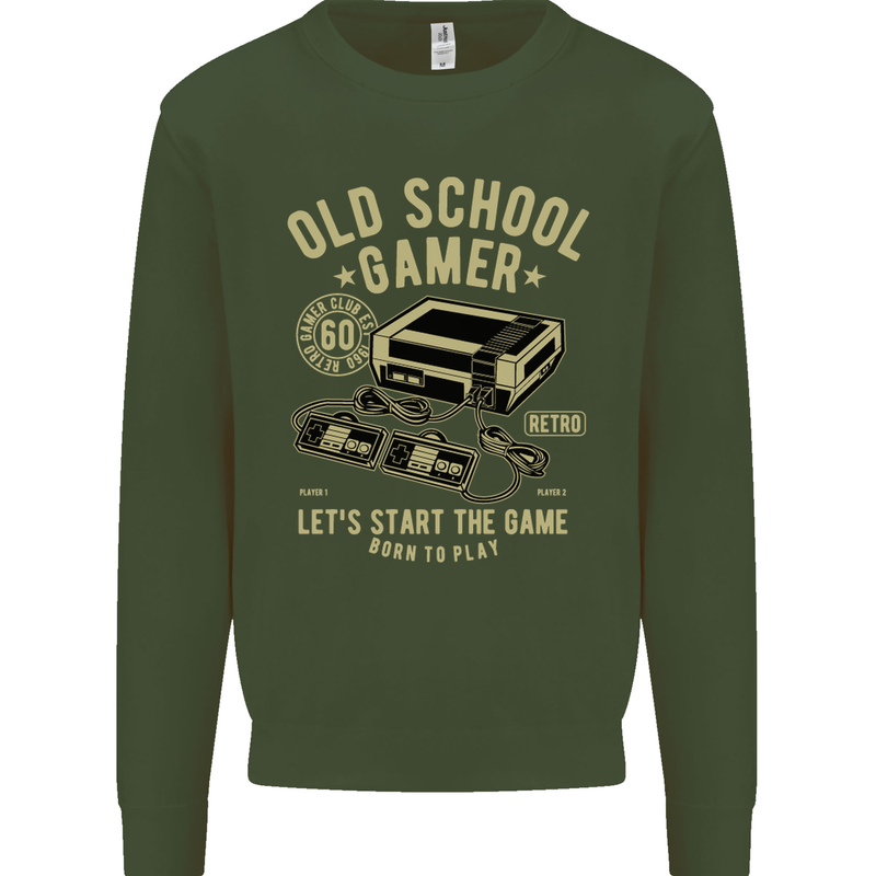 Old School Gamer Gaming Funny Kids Sweatshirt Jumper Forest Green