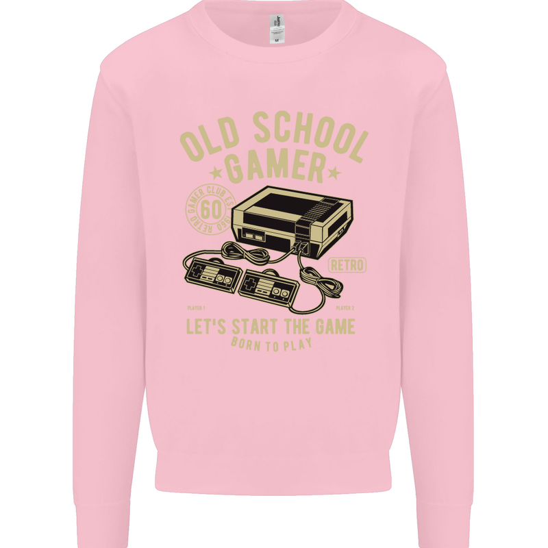 Old School Gamer Gaming Funny Kids Sweatshirt Jumper Light Pink