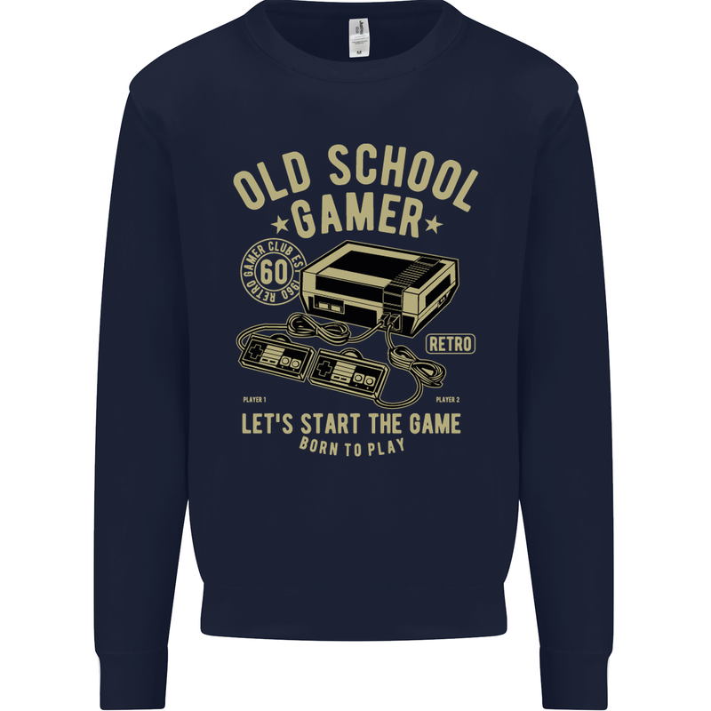 Old School Gamer Gaming Funny Kids Sweatshirt Jumper Navy Blue