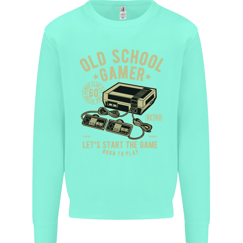 Old School Gamer Gaming Funny Kids Sweatshirt Jumper Peppermint